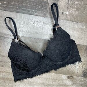 Aerie Black Lace Real Power Plunge Bra 32C